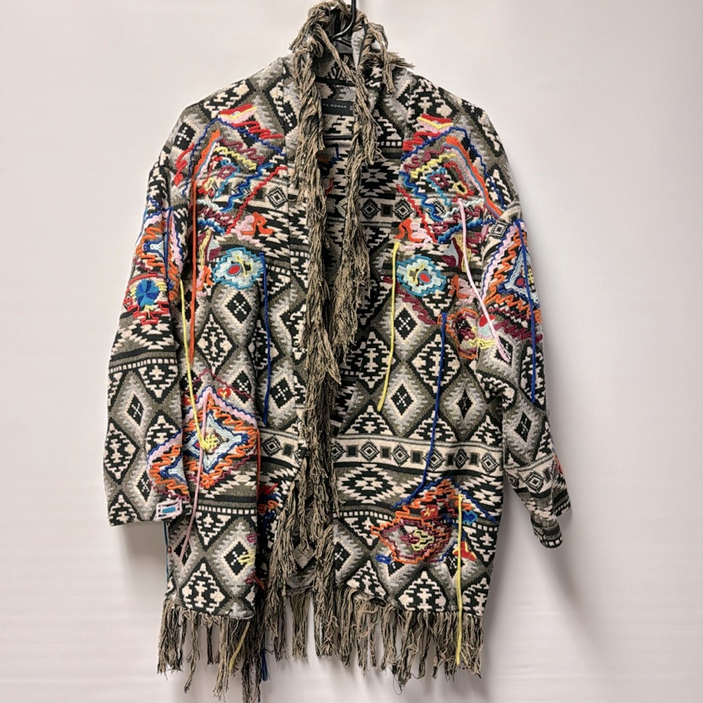 Zara Embroidered Fringe Jacket - S